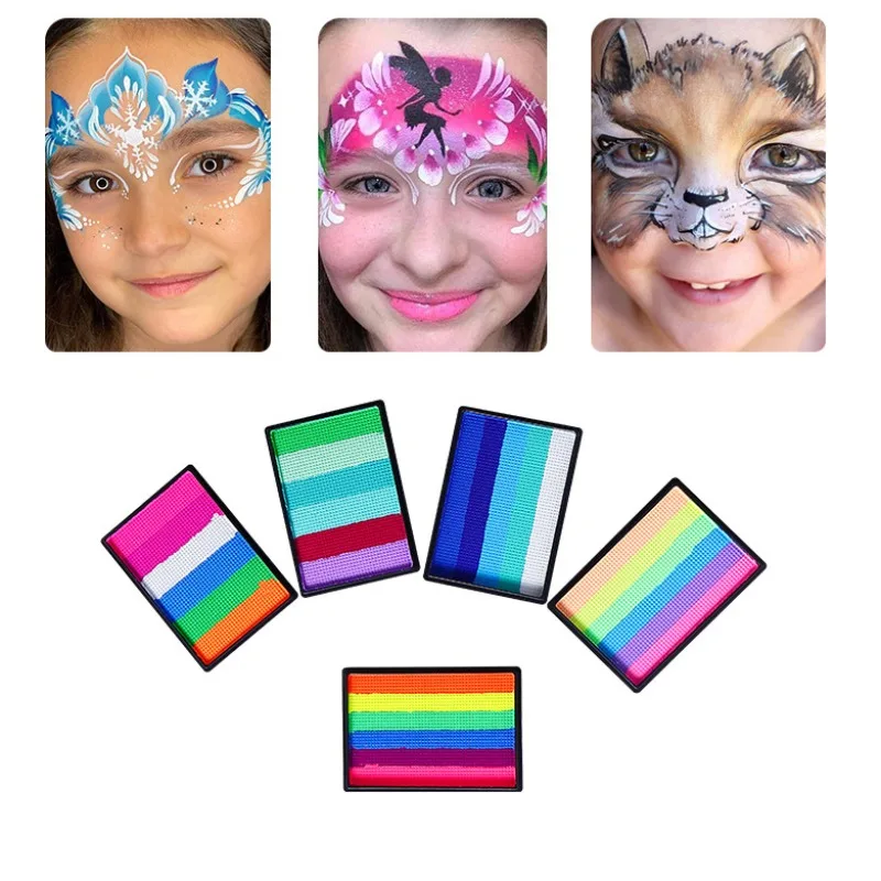 

Six-color Water-soluble Child Body Painting Pigment Rainbow Stripe Washable Makeup Party Multicolor Splicing Face Paint Palette