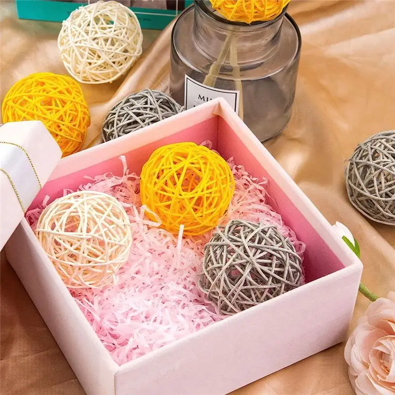 A45I Decorative Balls for Bowl Centerpiece,16PCS Large Rattan Balls 2.8 Inch Yellow Wicker Balls Decorative Orbs Spheres