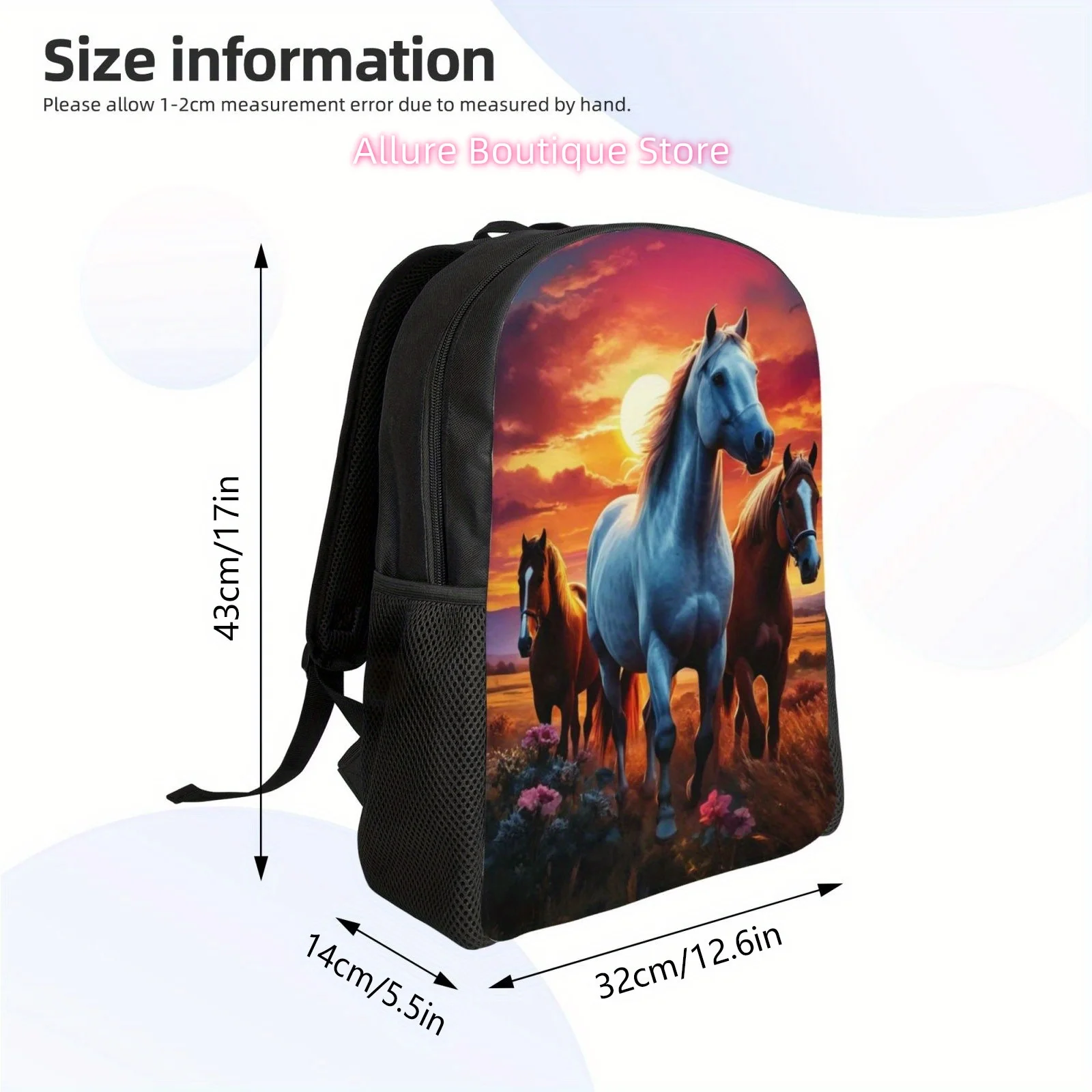 Twilight Thousand Mile Horse Print Backpack: Large Capacity Travel Backpack for Men and Women, Lightweight Laptop Shoulder Bags