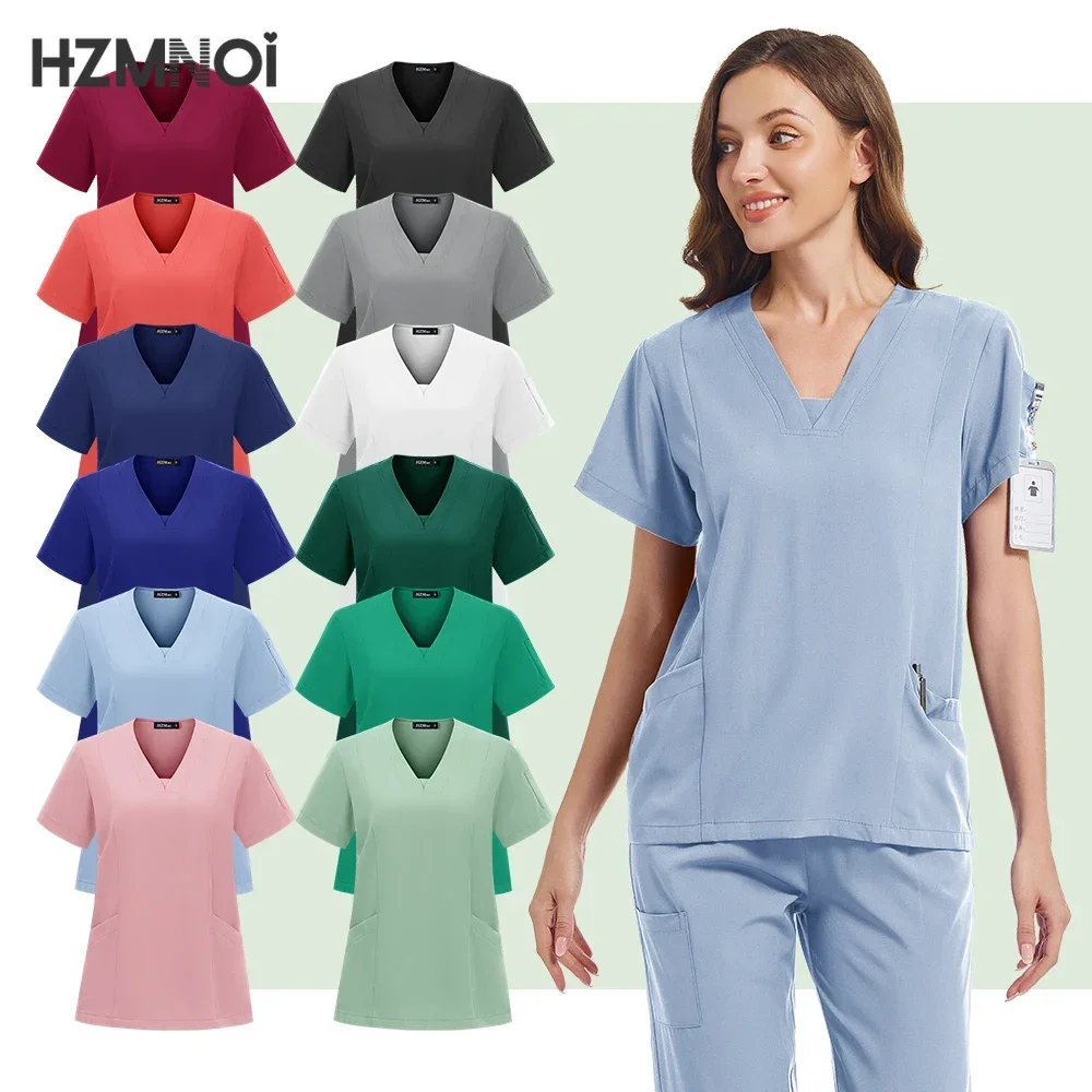 Hzmnoi uniforme de enfermeira de farmácia, multicolorido, manga curta, roupa de trabalho para médico hospitalar, uniformes de cirurgia dentária, laboratório médico