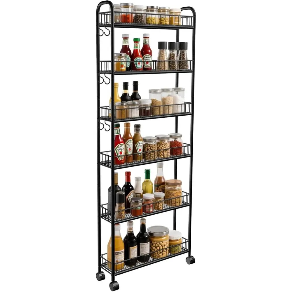 

6in 6 Tier Slim Storage Cart with Wheels, Narrow Space Rolling Shelving Unit, Metal Wire Mobile Organizer Rack or Kitchen