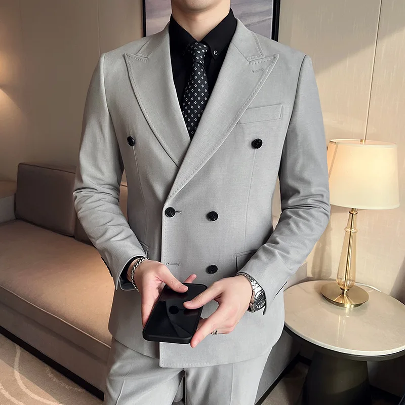 

20223 Autumn New Men's Suit Set ( Jackrt+pants+Vest) Business Leisure Quality Fashion Men's Suit Three Piece Set Double breasted