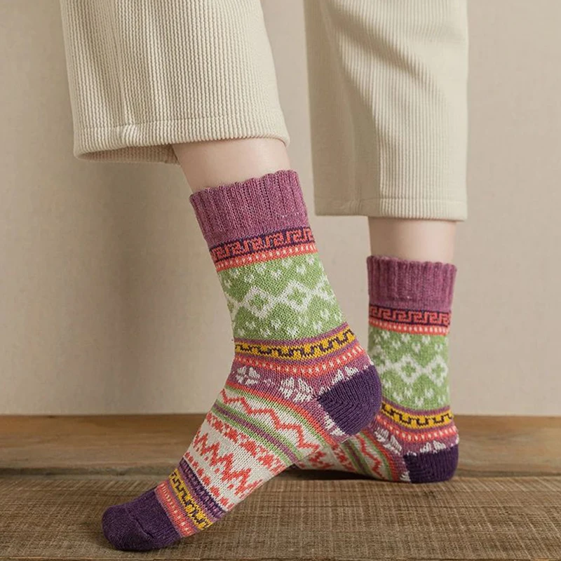 5 pares de calcetines térmicos de invierno para mujer, calcetines cálidos, cómodos, transpirables, calcetines informales de alta calidad, calcetines Kawaii Colorblock para mujer