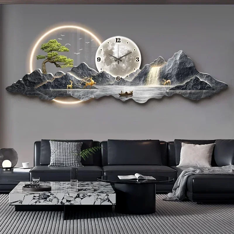 Painting Modern Wall Clocks Wooden Lamp Aesthetic Hanging Mural Wall Watch Design Silent Creative Wanduhr Room Decoration