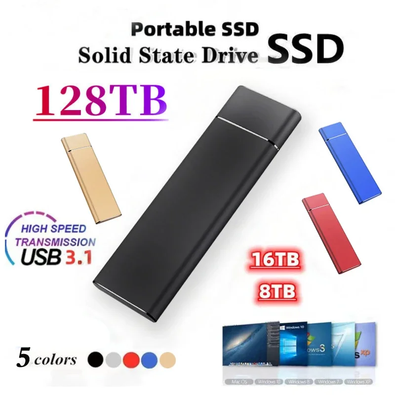 

128TB Portable SSD High Speed Transfer 1TB 2TB 4TB 8TB 16TB External Hard Disk USB Type-C Interface Mass Storage Memory Device