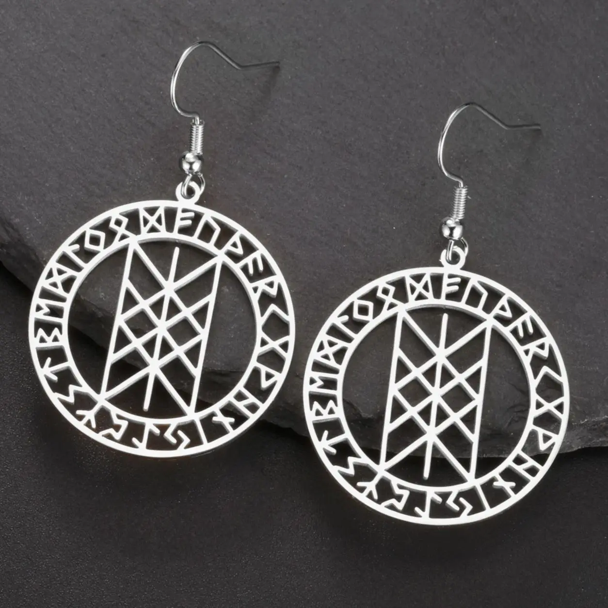 LIKGREAT Runes Drop Dangle Earrings for Women Girls Stainless Steel Nordic Web of Wyrd Amulet Jewelry Valentine's Day Gift