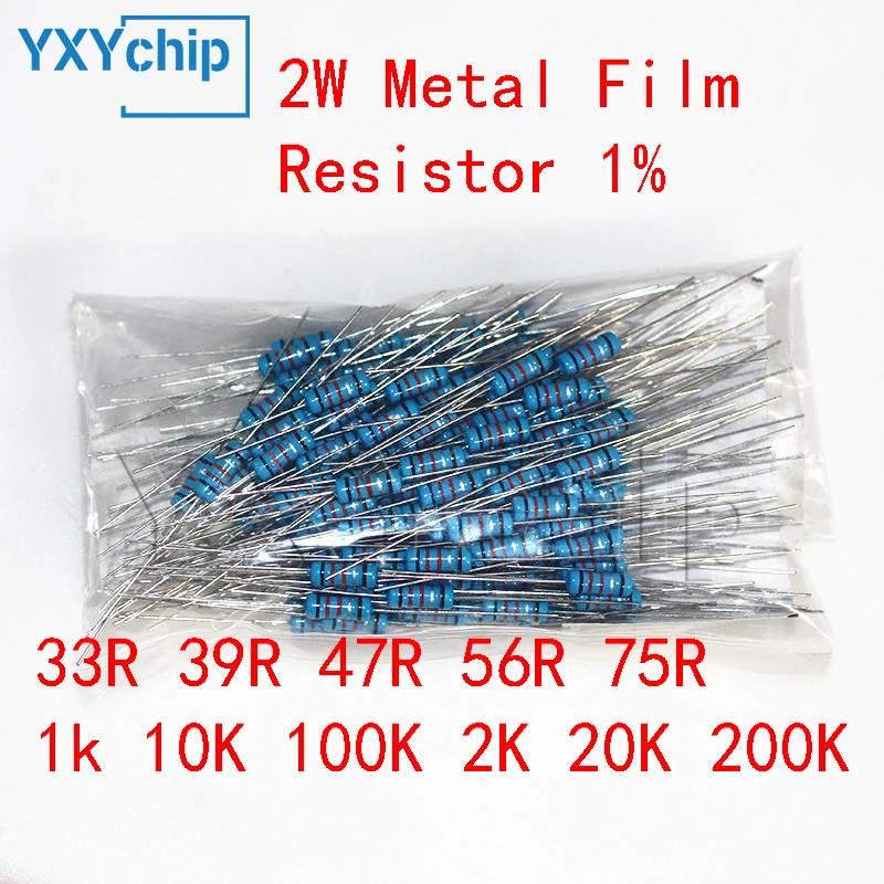 

2W Metal Film Resistor 1% Assorted set,set of colored ring resistance assortment Kit 33R 39R 47R 56R 75R 1k 10K 100K 2K 20K 200K