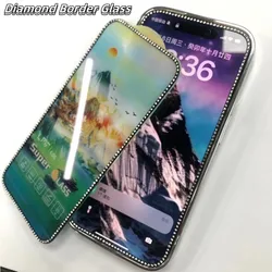 Luksusowe szkło hartowane z diamentowymi krawędziami do iPhone'a 15 14 13 Pro Max pełne etui na ekran do iPhone'a 13 12 11 X XR XS Max