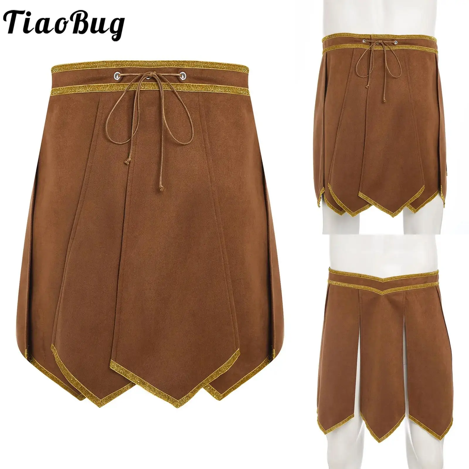 

Men Roman Gladiator Greek Warrior Knight Cosplay Halloween Costume Split Hem Skirted Adjustable Waist Faux Suede Armor Skirt