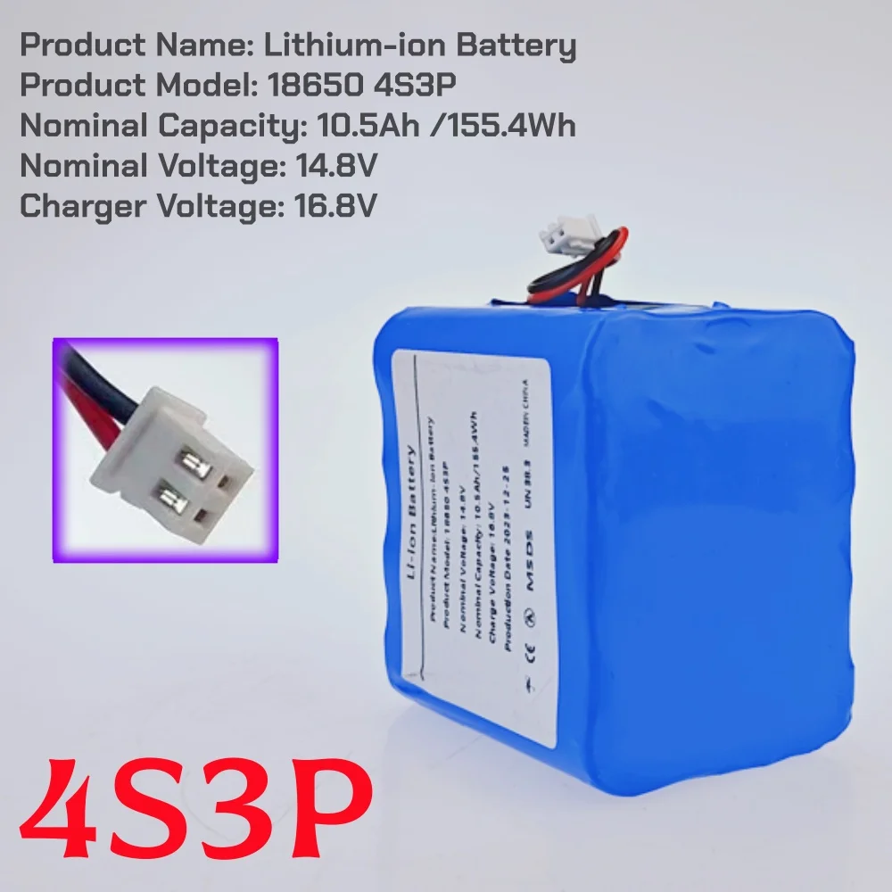 4S3P 14.8 فولت 10.5Ah بطارية ليثيوم أيون 18650 قابلة للشحن لليلة مصباح الصيد سخان مصباح التعدين مكبر للصوت الخ