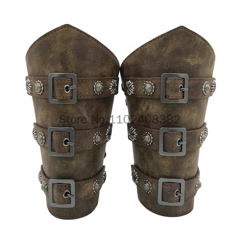 Men Medieval Leather Armor Arm Cosplay Warmers Lace-Up Viking Pirate Knight Gauntlet Wristband Bracer Steampunk Accessories