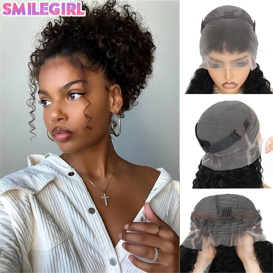 Hidden Strap 360 Full Lace Wig Human Hair Pre Plucked HD 3In1 Half Wigs Human Hair Deep Wave Brazilian Curly With Invisible Drawstring Wet And Wavy Lace Frontal Wigs