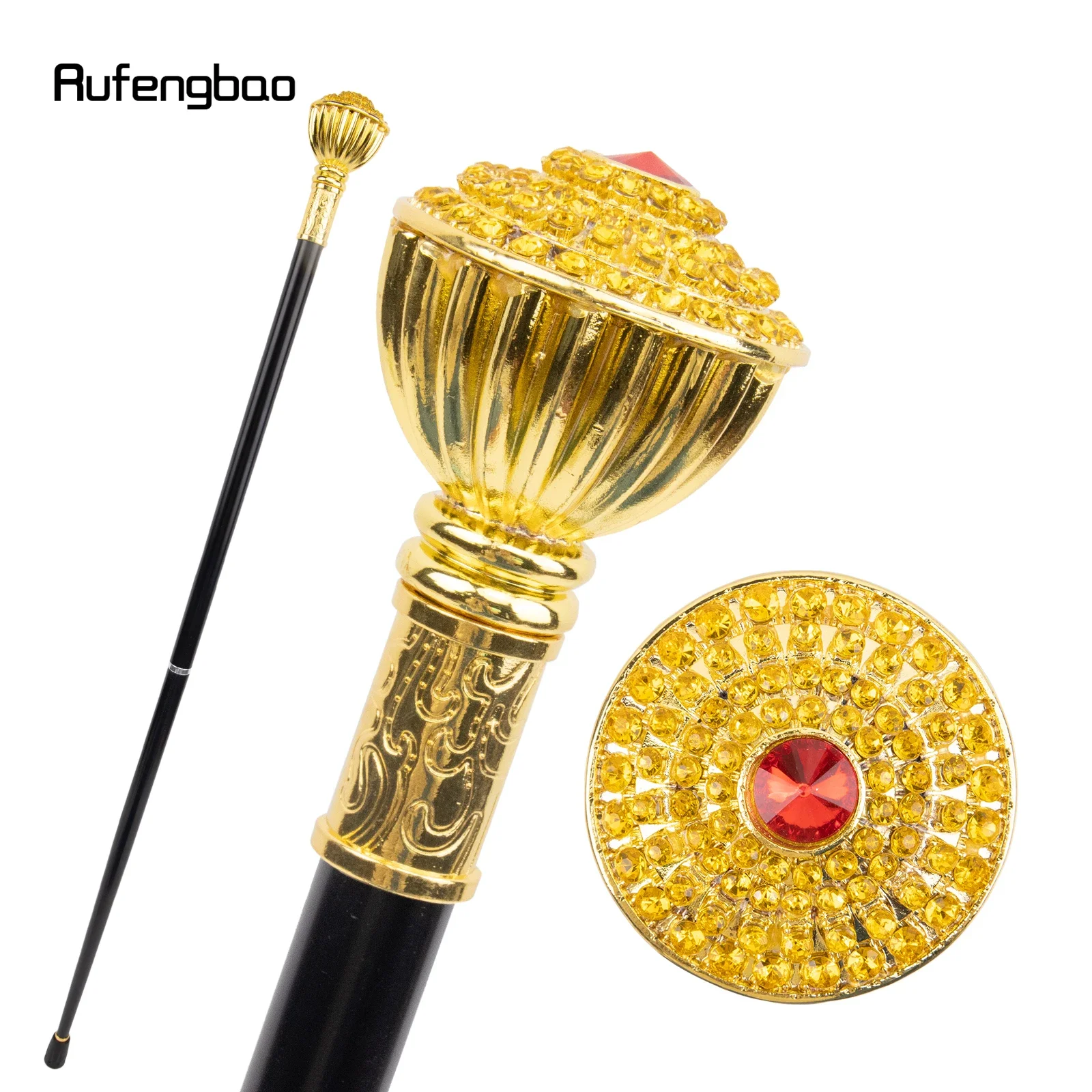 Red Artificial Diamond Golden Walking Cane Fashion Decorative Walking Stick Gentleman Elegant Cosplay Cane Crosier 95.5cm