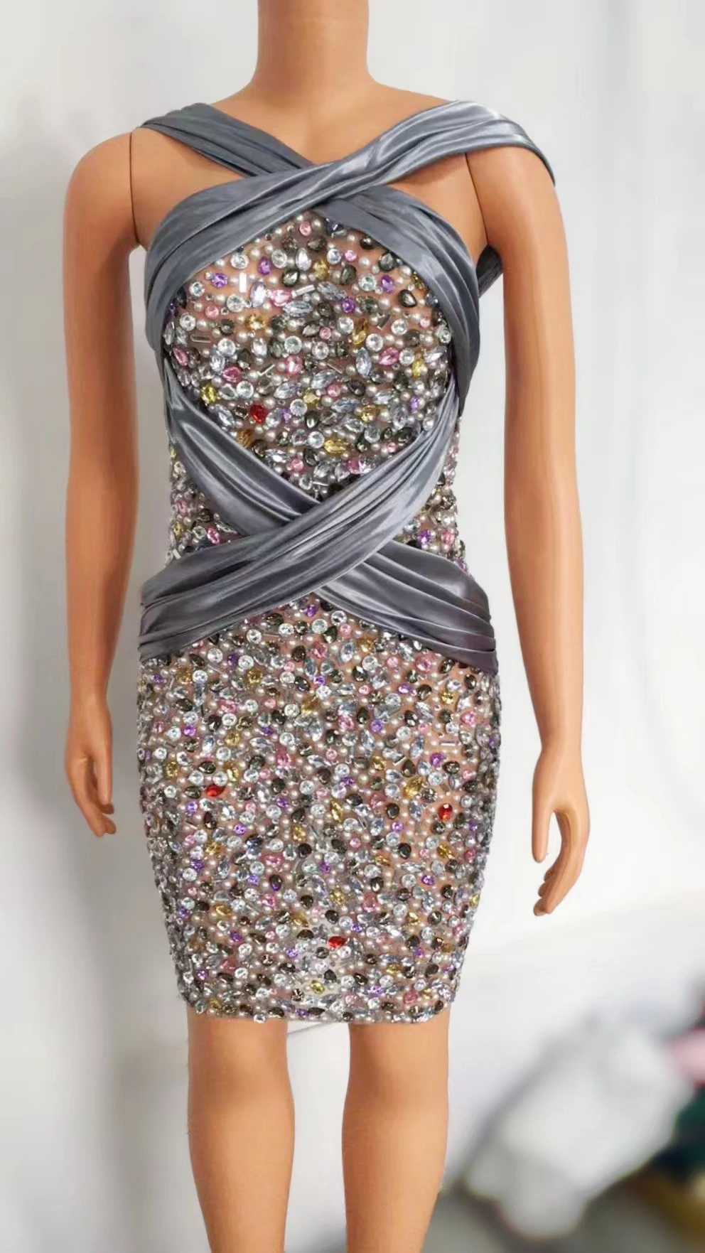 

New Product Body Full Of Diamonds SexyStraps Casual Evening Dress Party Toast WesterrStyle Host Catwalk Costumes A089