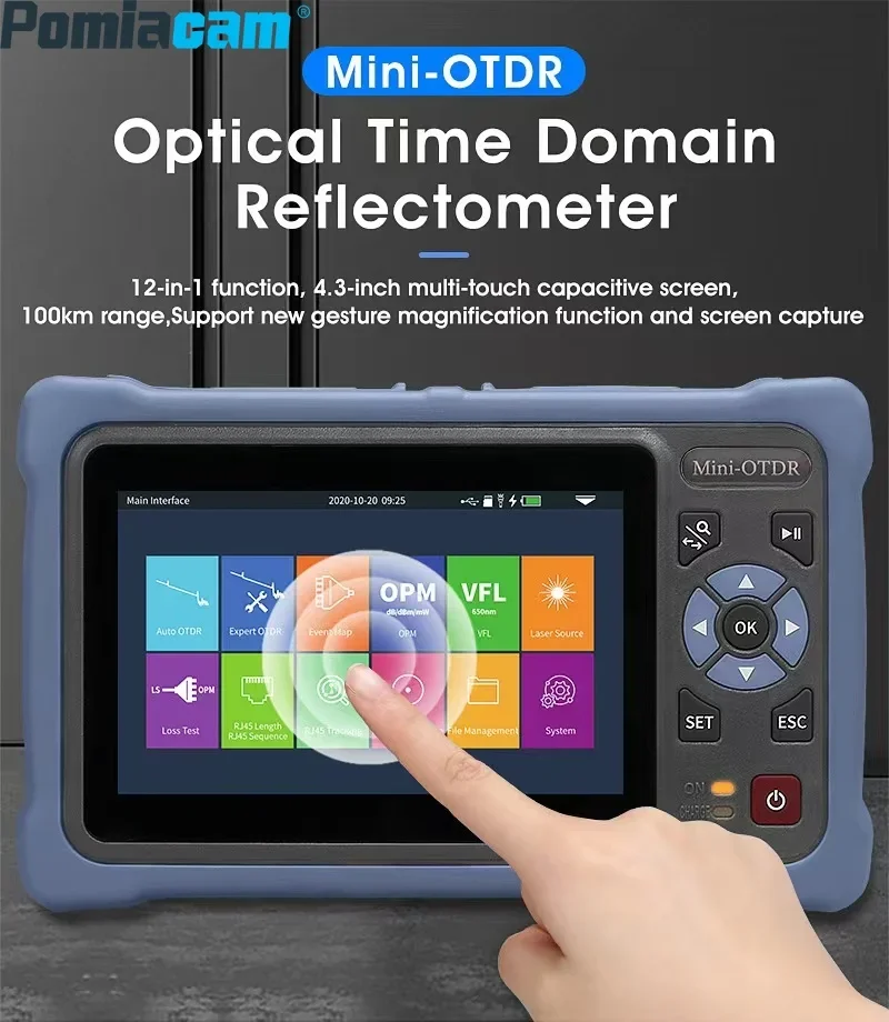 Fiber Optic Reflectometer Touch Screen EXFO VFL OLS OPM Event Map Ethernet Cable Tester 12 in 1 DE1201 Mini OTDR