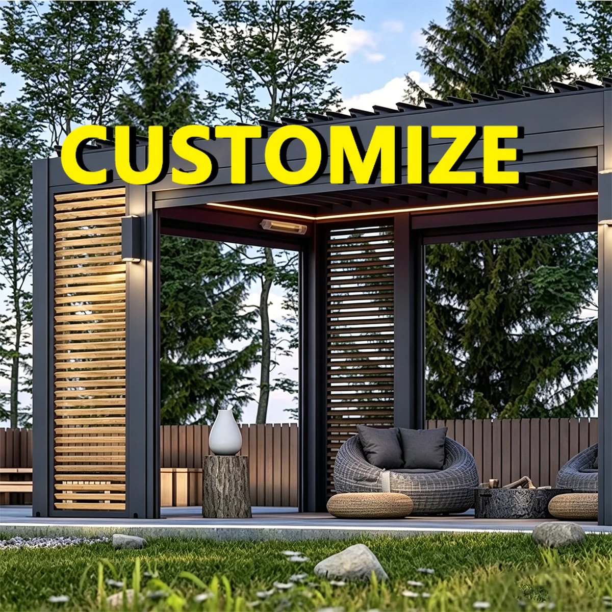 

Any Size Custom Motorized Aluminum Louvered Pergola Waterproof Windproof Backyard Patio Heavy All Weather Durable Gazebo