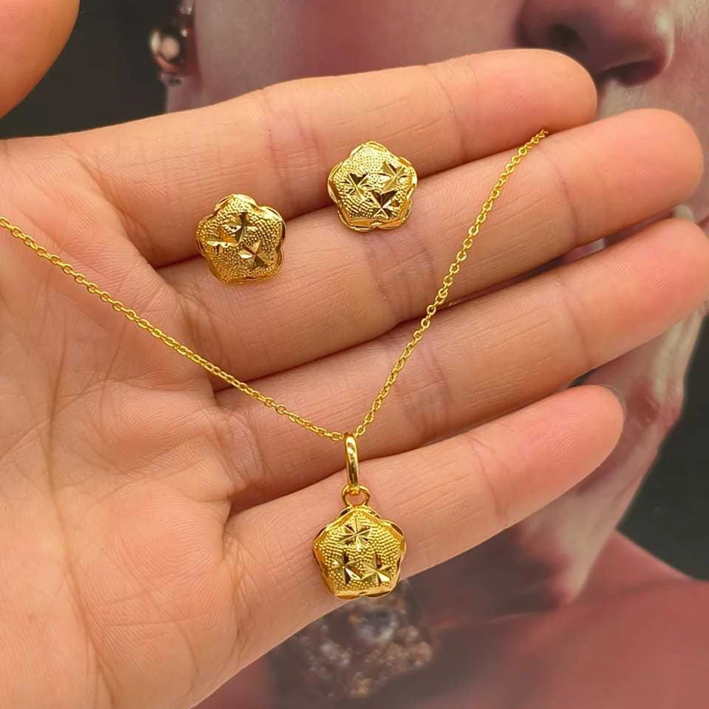 

Exquisite Gold Color Jewelry Set for Party Stud Earrings and Pendant Necklace African Bridal Jewelry Set for Engagement Party