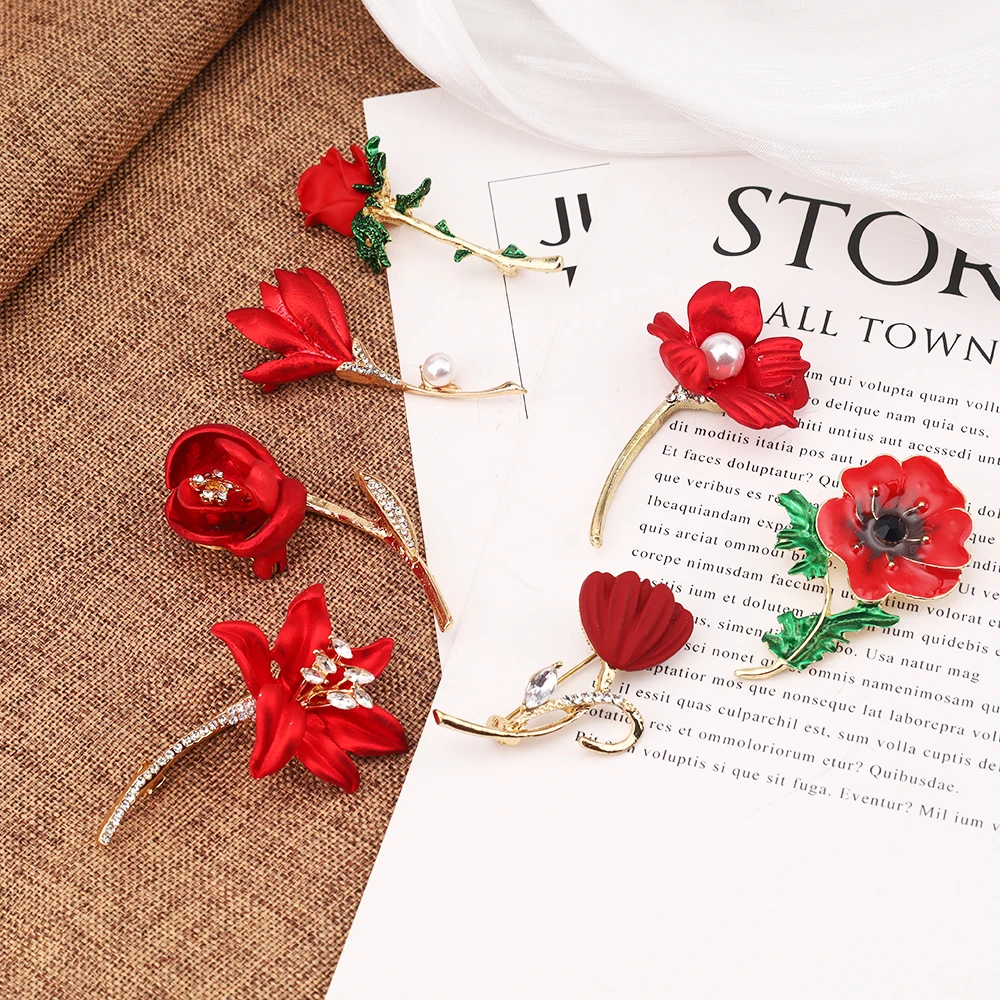 

7pcs/set Rhinestone Poppy Flower Pins for Women Unisex Oil Flowers Brooches Event Party Backpack Decoration Clothes Accessories