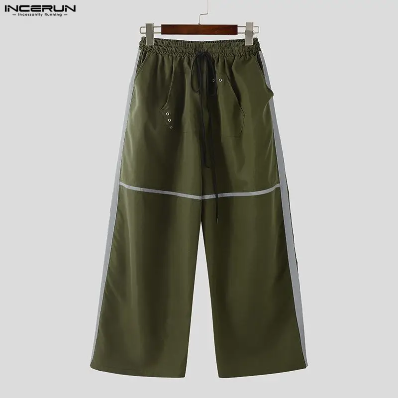 

2026 Fashion Men Pants Patchwork Drawstring Wide Leg Trousers Men Streetwear Pockets Joggers Oversize Long Pants S-5XL INCERUN
