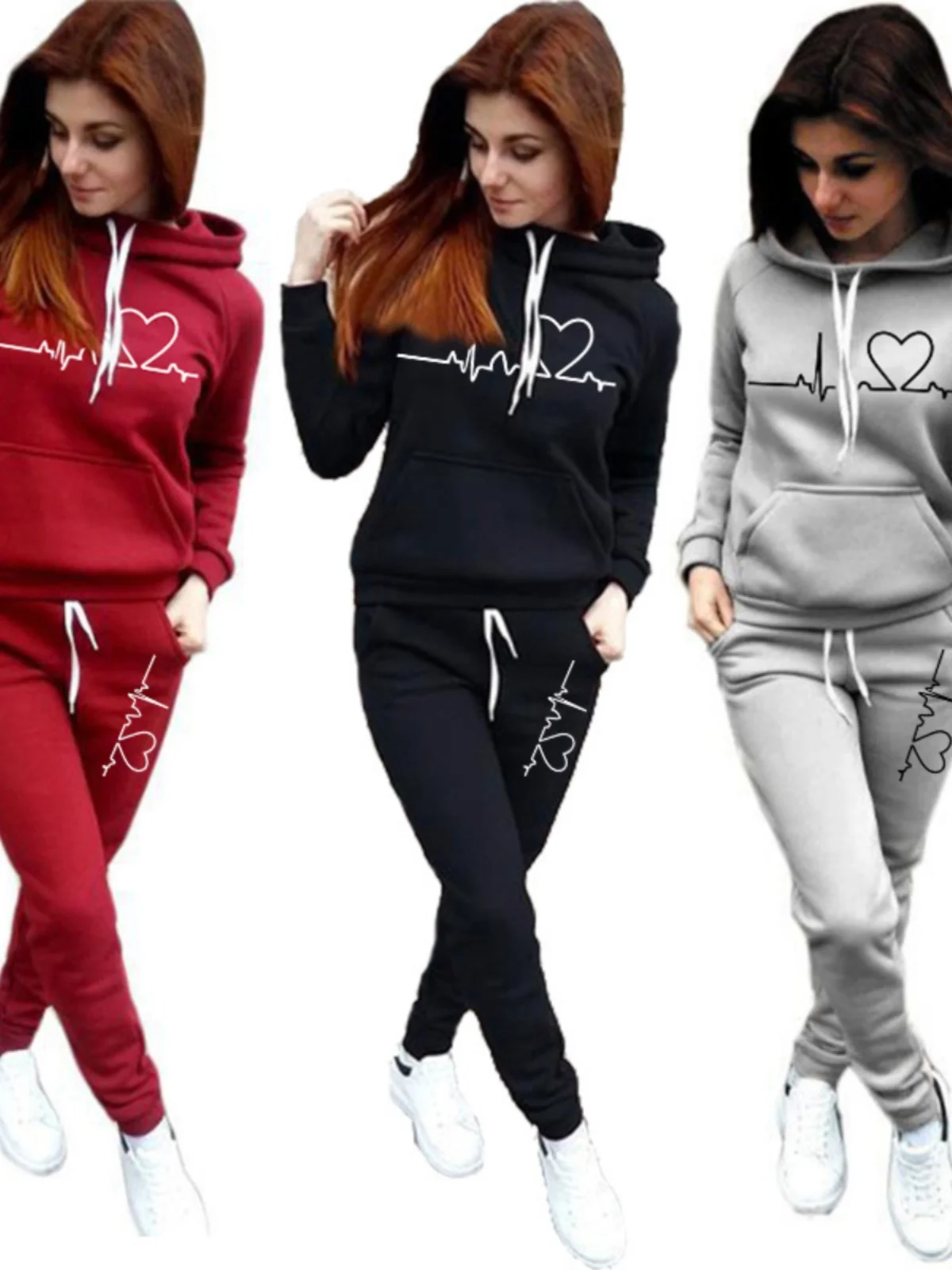 

Sporty Printed Hoodie And Pants Set Long Sleeve Comfortable Polyester Two-Piece Suit for Women in Their Late Twenties