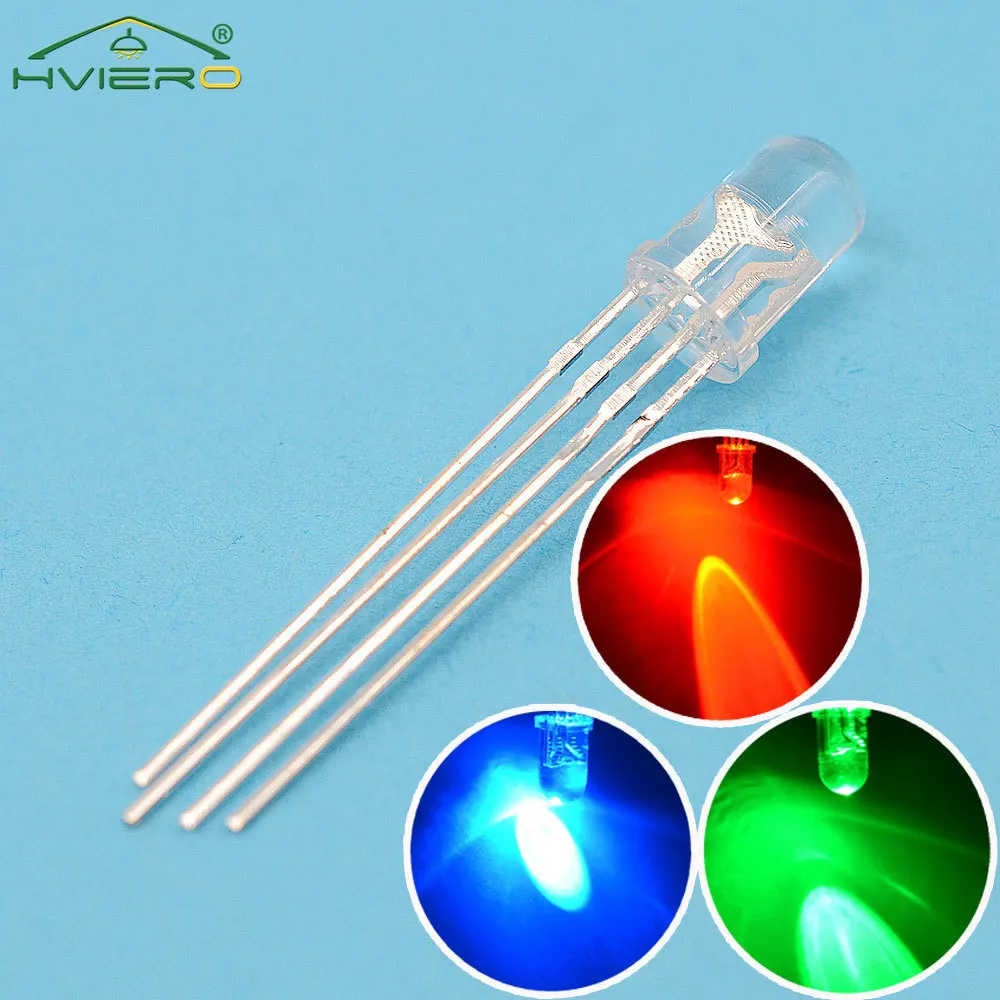 

100Pcs Min 5mm Round LED Lamp Bead Water Clear RGB Tri-Color Emitting Diodes 4pin Bulb Common Cathode Decoration Atmosphere Neon