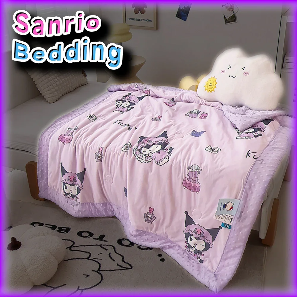 Edredón Kawaii Hello Kitty para niños, edredón fresco Kuromi Cinnamorroll My Melody Cinnamorroll, manta refrescante de Anime para niños de verano