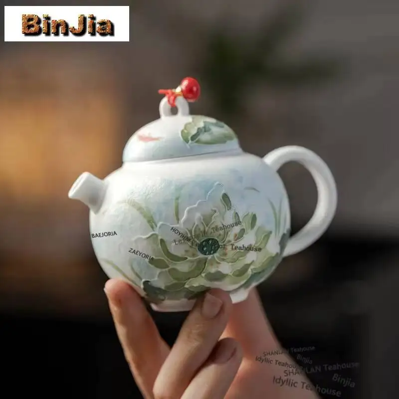 145ml Hand-painted Lotus Teapot Handmade Tea Infuser Pot Household Tea Soaking Kettle With Strainer Green Tea Teaset Collection