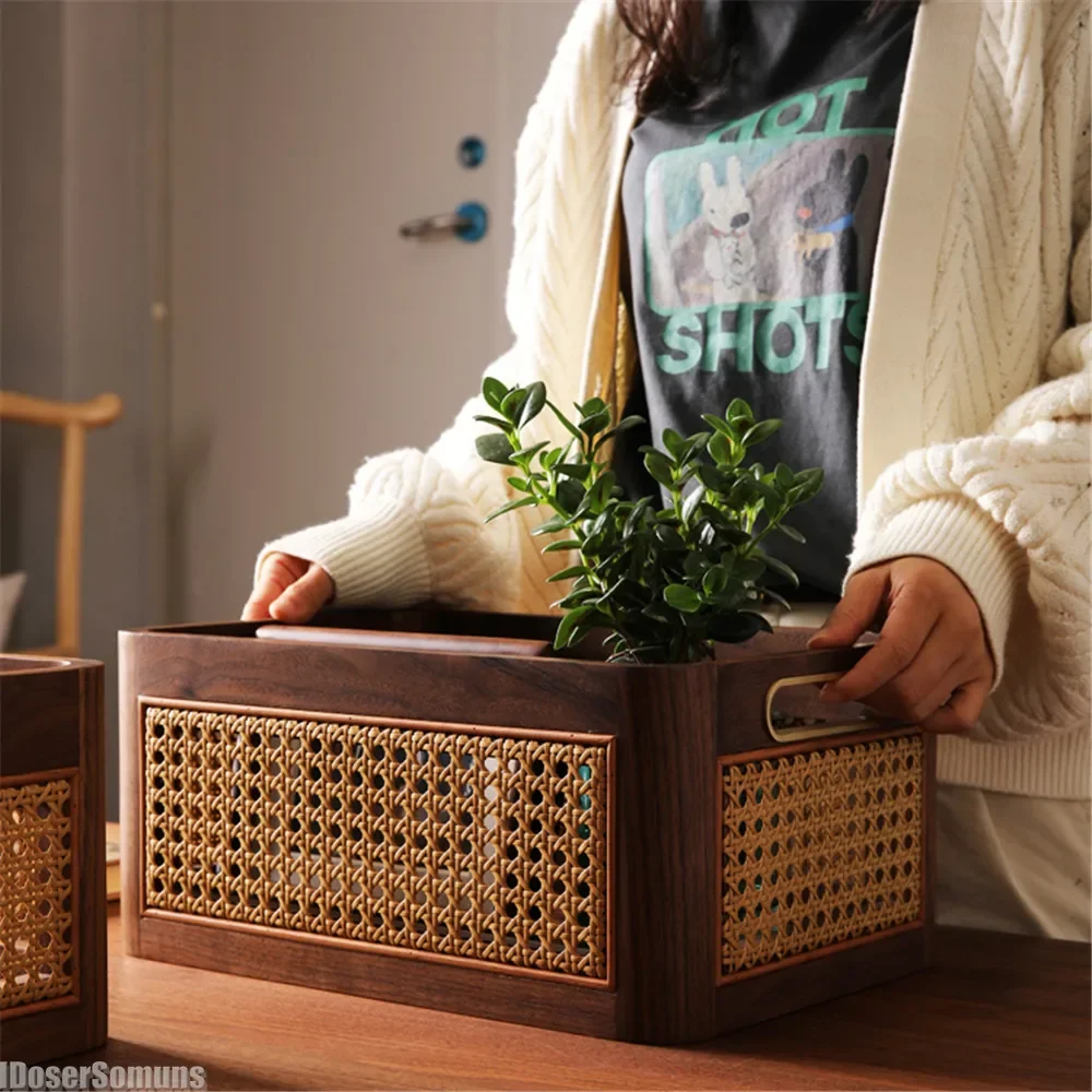 Storage Box Japanese Style Vine Weaving Solid Wood Handheld Handmade Craftsmanship Natural Retro Design Home Modern Decoration