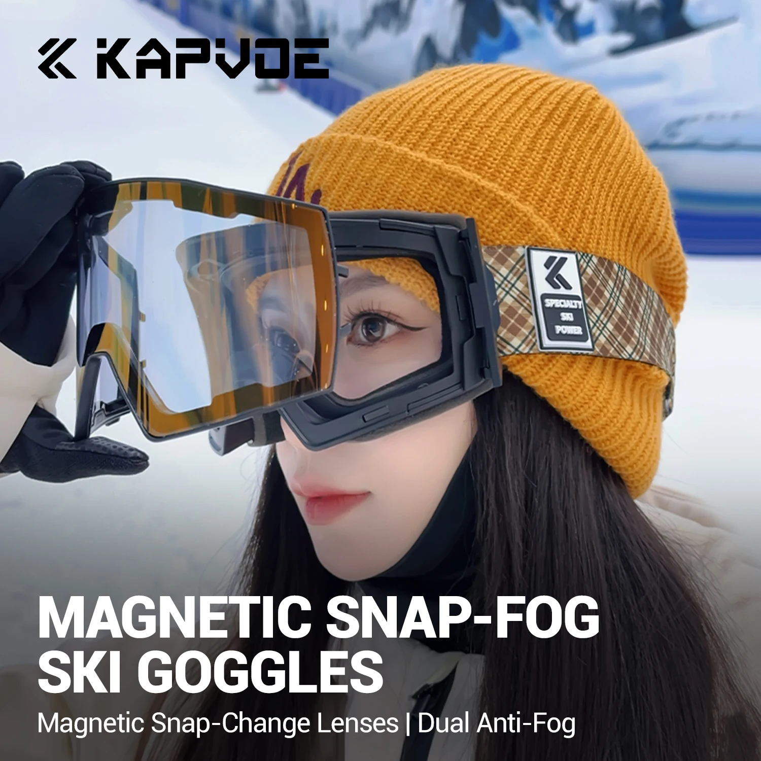 KAPVOE Hot Outdoor Photochromic Ski Goggles Winter Snow Sports for Unisex Snow Glasses UV400 Anti-fog Magnetic Snowboard Glasses