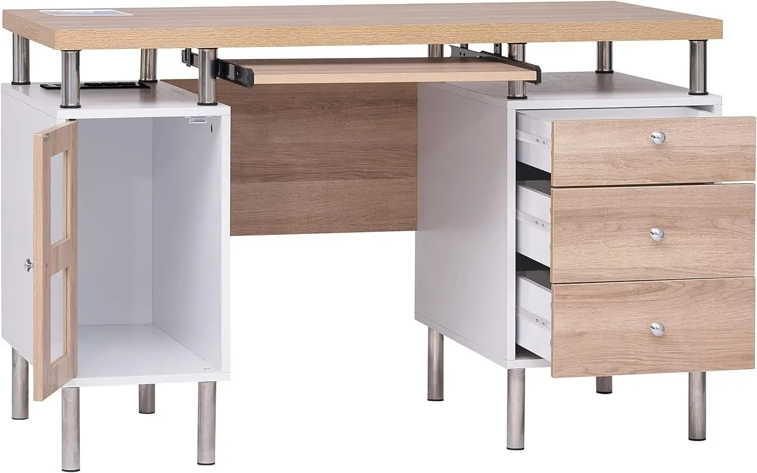 3-Drawer Contemporary Two-Tone Small Desk with Storage, Computer Table Desk with Drawers for Home, Office Desk With