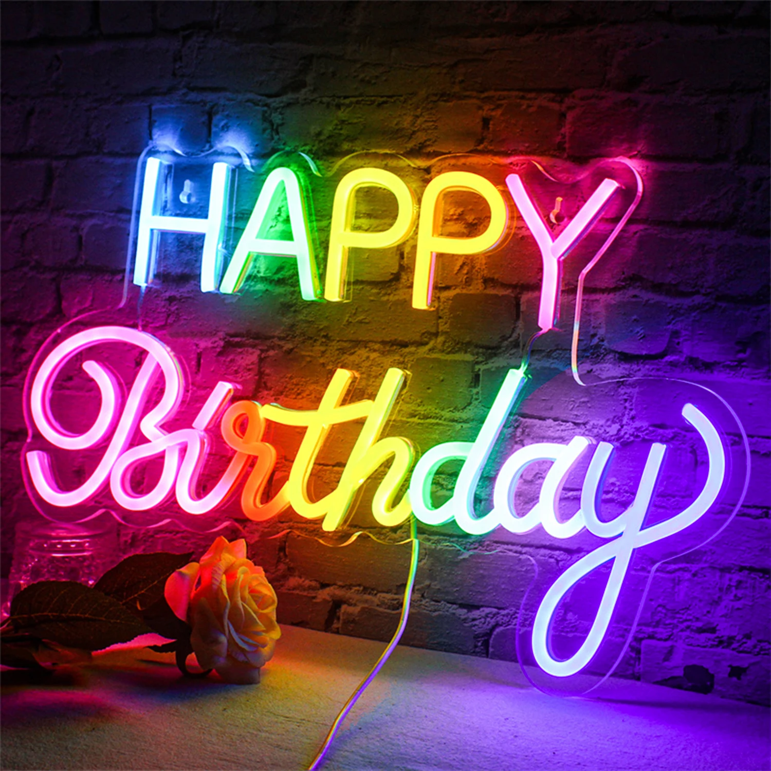 Happy Birthday Colour Neon Sign LED For Party Room Decor USB Powered Transparent Board Light Custom Lamp Home Decoration Items