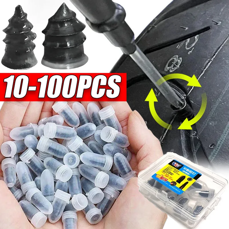 

100pcs Car Motorcycle Vacuum Tyre Repair Nails Truck Scooter Bike Tire Puncture Repair Tubeless Tools Rubber Metal Accessories