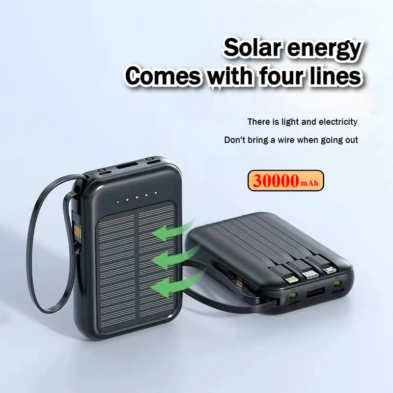 

Портативный аккумулятор на солнечной батарее емкостью 30000 мАч, встроенный 4 сверхбыстрых зарядки, компактный внешний аккумулятор со светодиодной подсветкой