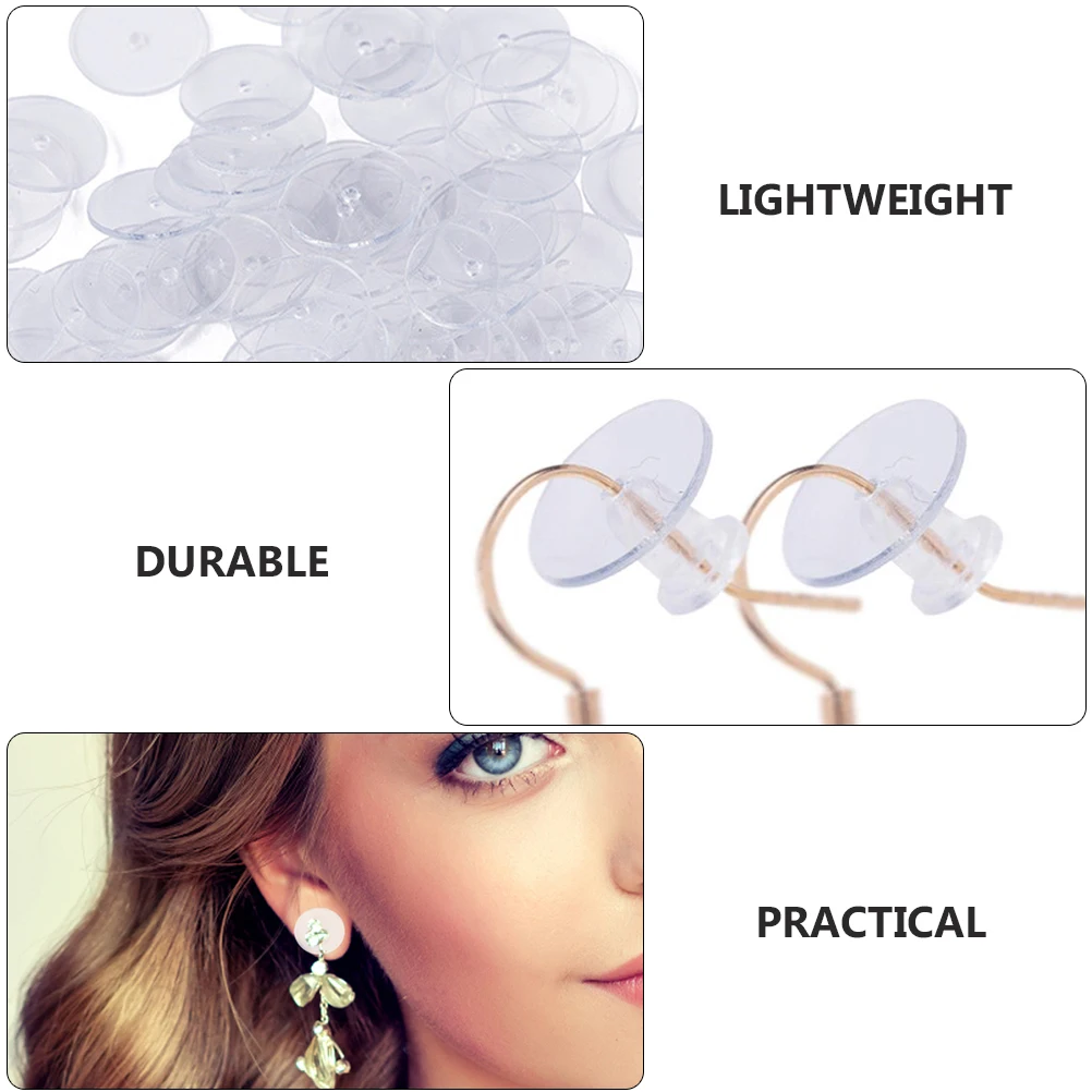 

100pcs Earring Stoppers For Studs Plastic Earring Backs Clear Lightweight Comfortable Pain-Proof Anti-Allergic Smooth Clutch Ear