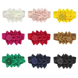 Fashion Women Stretch Waistband Flower Decoration Wide Waist Belt Dress Coat Suit Decorative Waistband