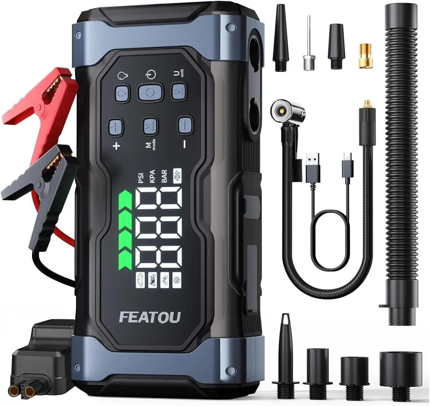 

High Power 9000A Jump Starter with Air Compressor 12V Car Battery Jump Starter Portable Jump Box for Car All Gas 14L Diesel