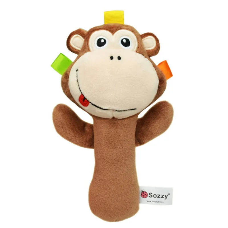 Sonajeros de Animal de peluche suave para bebé, sonajero con agarre de mano, agitador, arrugado, accesorios de viaje sensoriales, regalos para niños pequeños