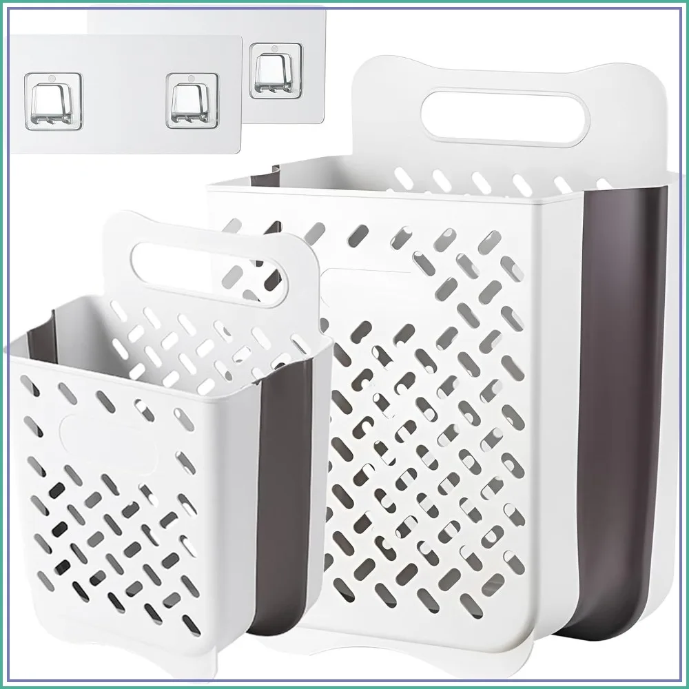 

Collapsible Hanging Laundry Baskets with Carry Handle, Space-Saving Wall Laundry Hamper, Durable Folding Plastic, Waterproof Dirty Clothes Organizer, XL+L