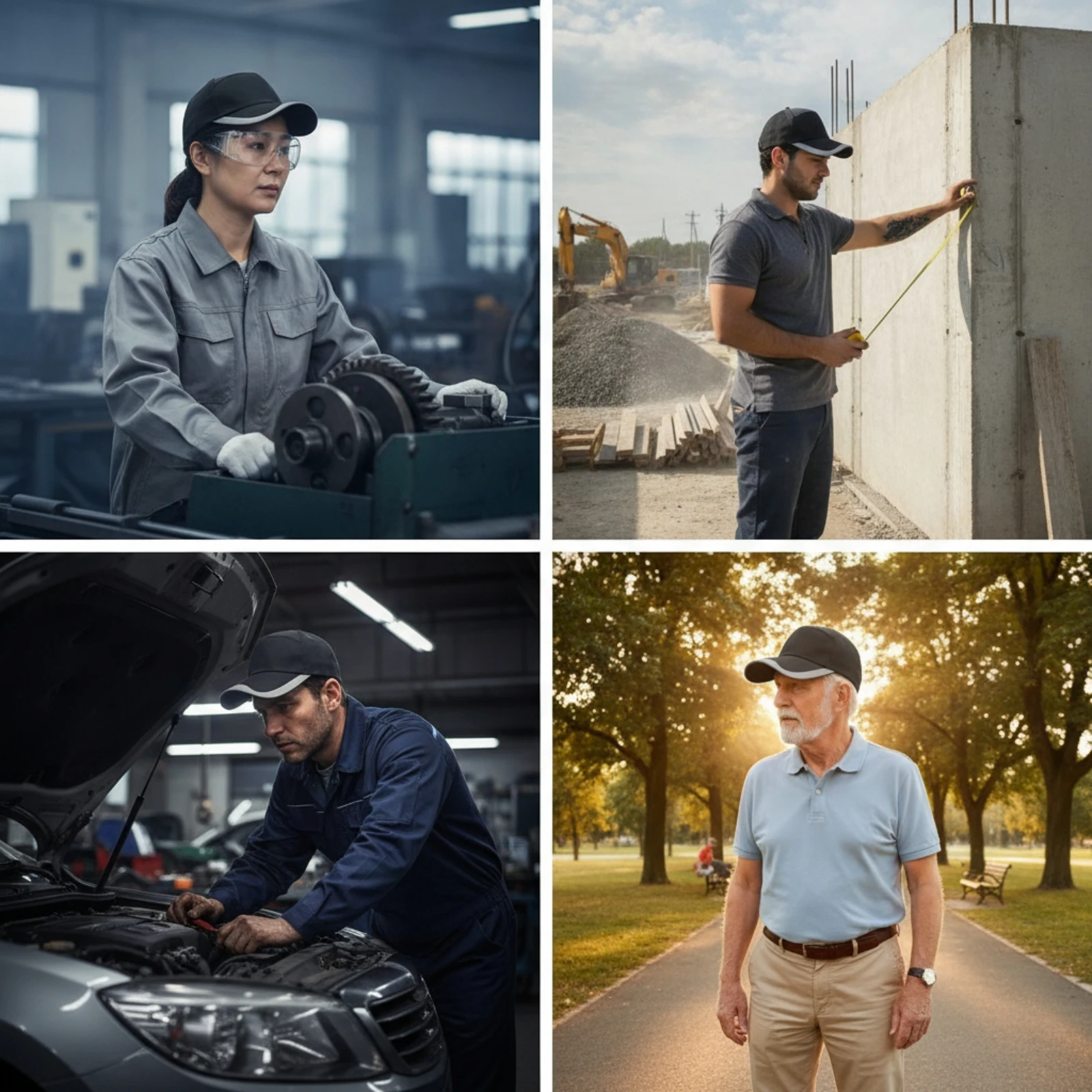 Safety Work Cap with Chin Strap Lightweight Baseball-Style Bump Cap Hat Cotton Slim-Fit for Workers, Maintenance