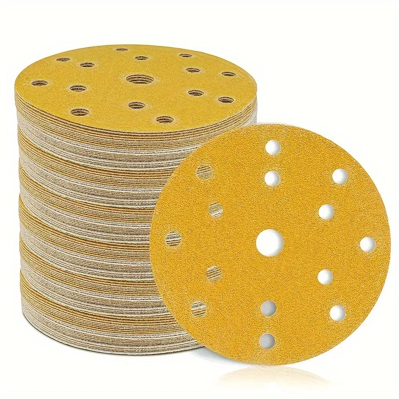 6 Inch 15 Holes Hook and Loop Sanding Disc 150MM Sandpaper Wet & Dry 60-400 Grits Aluminum Oxide for Car Wood Auto Polishing