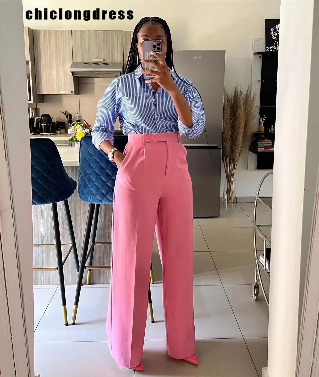 Autumn Casual High Waisted Pants Women Fashion Solid Button Pocket Straight Leg Wide Leg Casual Pants Women