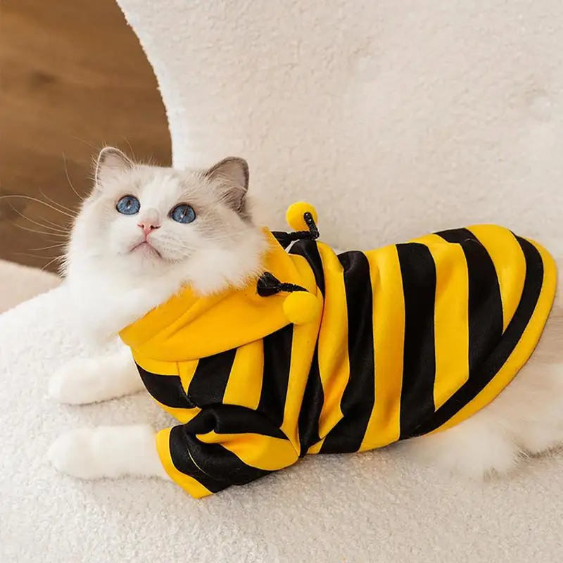 Cat Bee Costume Soft Cat Holiday Cosplay Warm Clothes Pet Bee Halloween Hoodies Autumn Winter Warmth Clothes for Pet Accessories