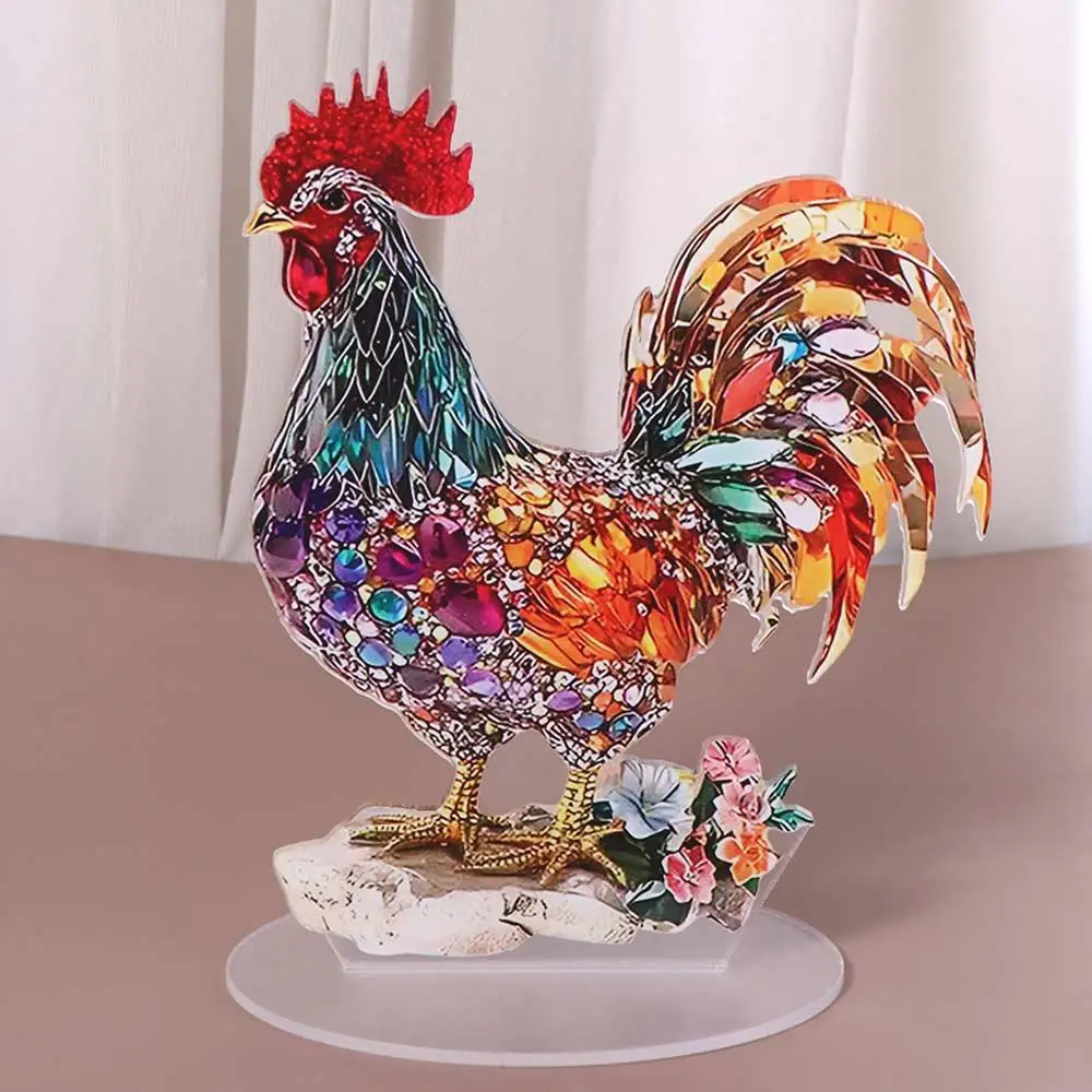 Crafts Acrylic Rooster Ornament 2D Flat Colorful Animal Statue Ornament Exquisite Creative Miniatures Figurine Sculpture Cabinet view 2