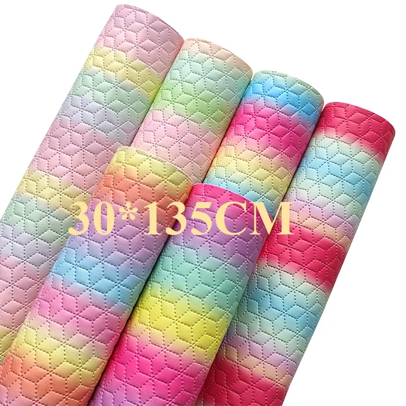 

Rainbow Geometric Embossing Faux Leather Fabric Sheets Pastel Leatherette for Bows Cosmetic Bags Crafts DIY Handmade Materials