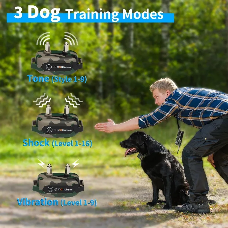 Dog Training Collar With Remote IP67 Waterproof Upgraded 3300Ft E Collar For Dogs 9 Style Tones Vibration Pet Shock Collars