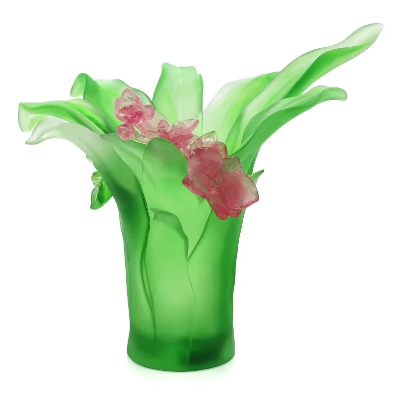 

Ancient glazed Phalaenopsis vase crystal handicraft ornament living room flower arrangement light luxury high-end simulated