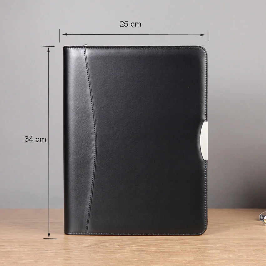 Multifuction A4 PU leather padfolio manager bag with zipper calculator ring binder portfolio documents folder case organizer