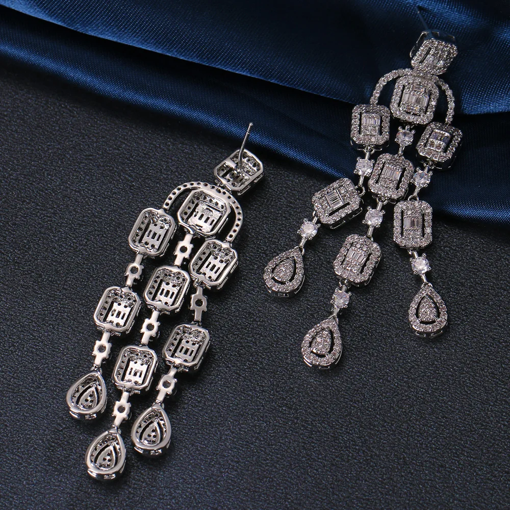 SUGO 2022 Summer Trend Exaggerated Luxurious Zircon Tassel Drop Earrings for Bride Wedding Dress Dazzling Jewelry Accessories