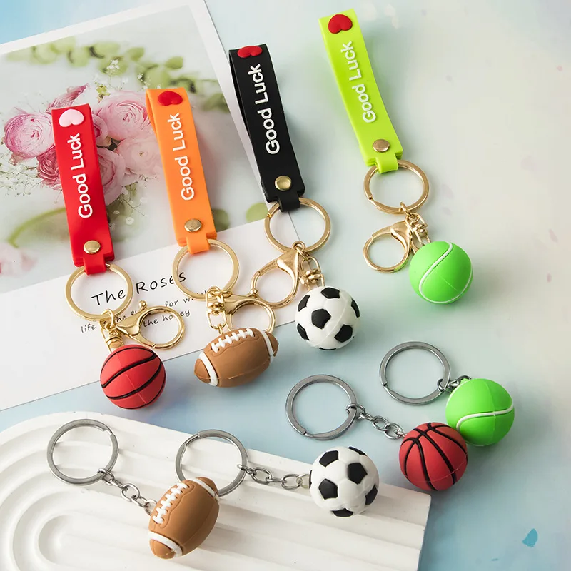

Creative Football Basketball Rugby Tennis Keychain Soft Rubber Lucky Wristband Pendant Sport Keyring Backpack Ornaments Men Gift