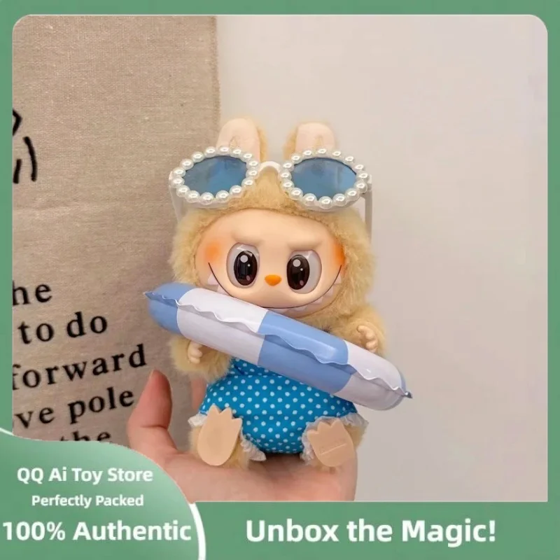 인형 의류 복장 액세서리 Ropa For Labubu 10cm 코튼 인형 수영복 안경 비치 다이빙 서핑 보드 밀짚 가방 천